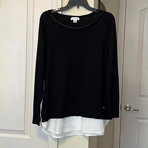Calvin Klein Tops - Calvin Klein Black and White Long Sleeve Shirt with collared sequins